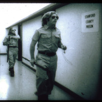 Guards walking in the Stanford Prison Experiment yard (1971)